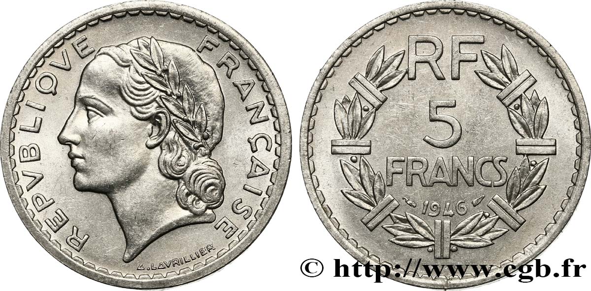 5 francs Lavrillier, aluminium 1946  F.339/6 SUP55 