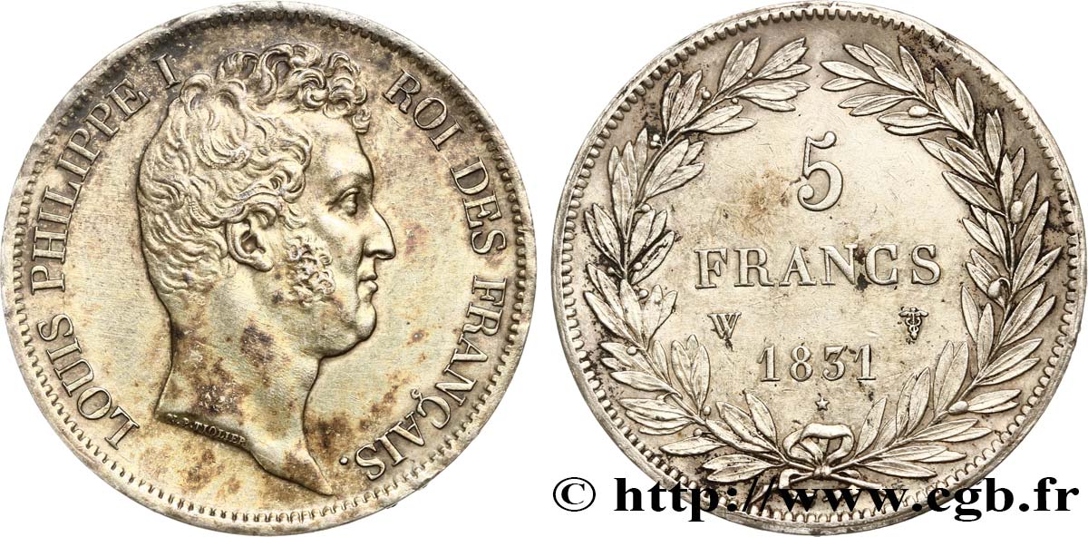 5 francs type Tiolier avec le I, tranche en creux 1831 Lille F.315/27 AU55 