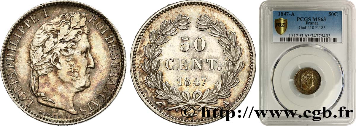 50 centimes Louis-Philippe 1847 Paris F.183/13 fST63 PCGS