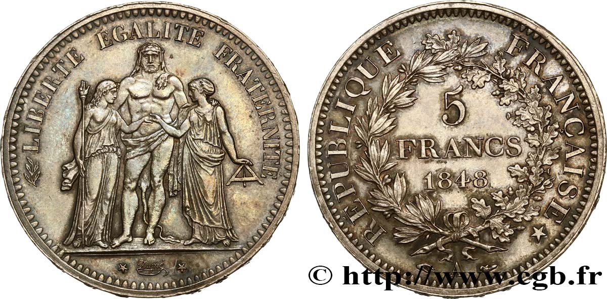 5 francs Hercule, IIe République 1848 Paris F.326/1 SPL60 