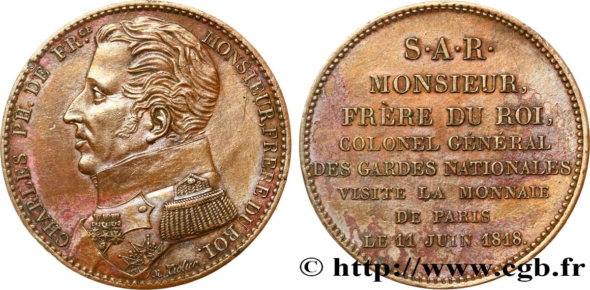 Monnaie de visite, module de 5 francs, pour Charles Philippe de France à la Monnaie de Paris 1818  VG.2509  AU 