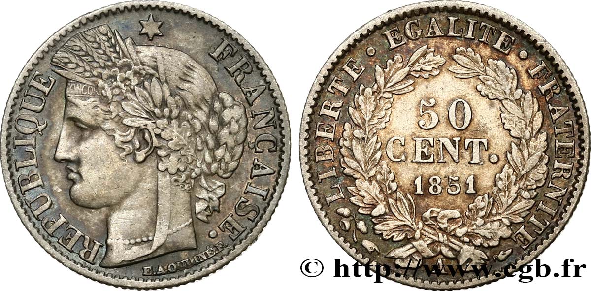 50 centimes Cérès, IIe République 1851 Paris F.184/5 MBC48 
