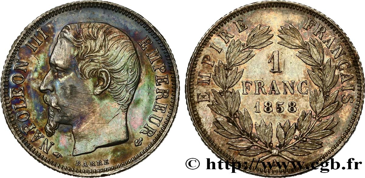 1 franc Napoléon III, tête nue 1858 Paris F.214/11 TTB+ 