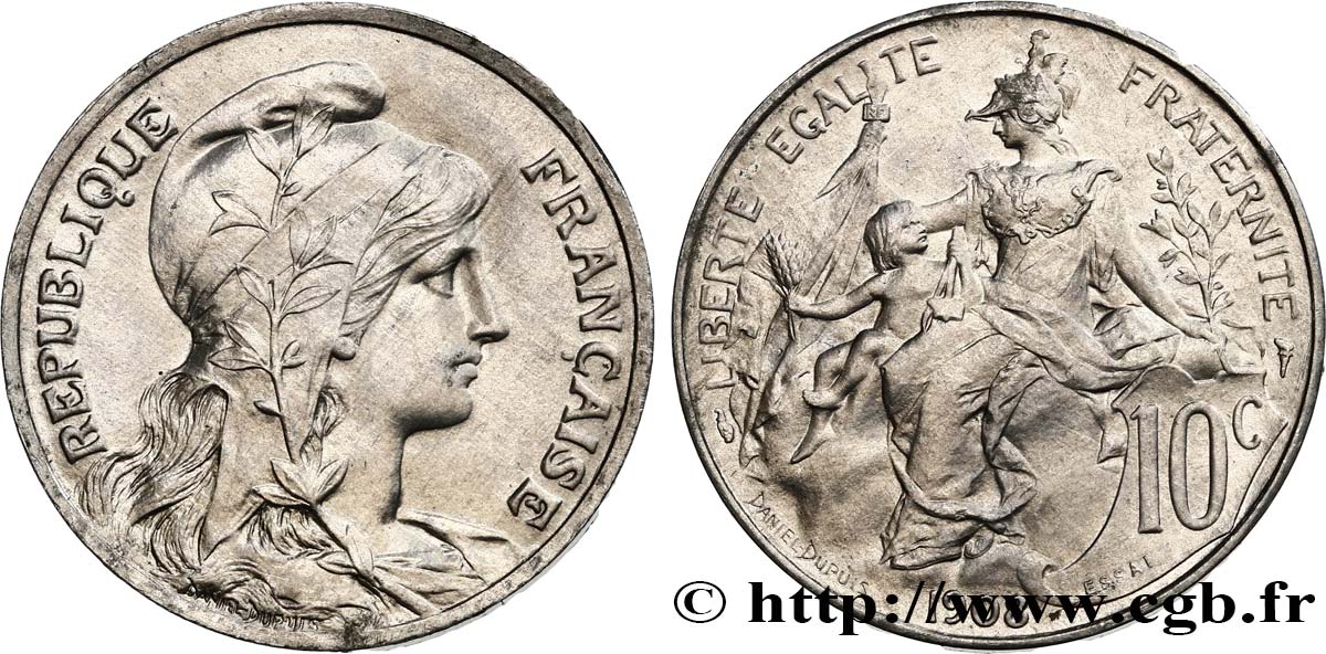 Essai de 10 centimes Daniel-Dupuis en aluminium sur flan épais 1908  GEM.34 11 SPL63 