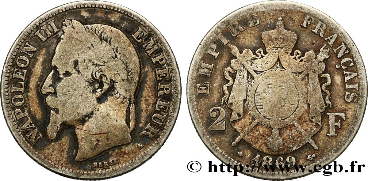 2 francs Napoléon III, tête laurée  1869 Paris F.263/10 F 