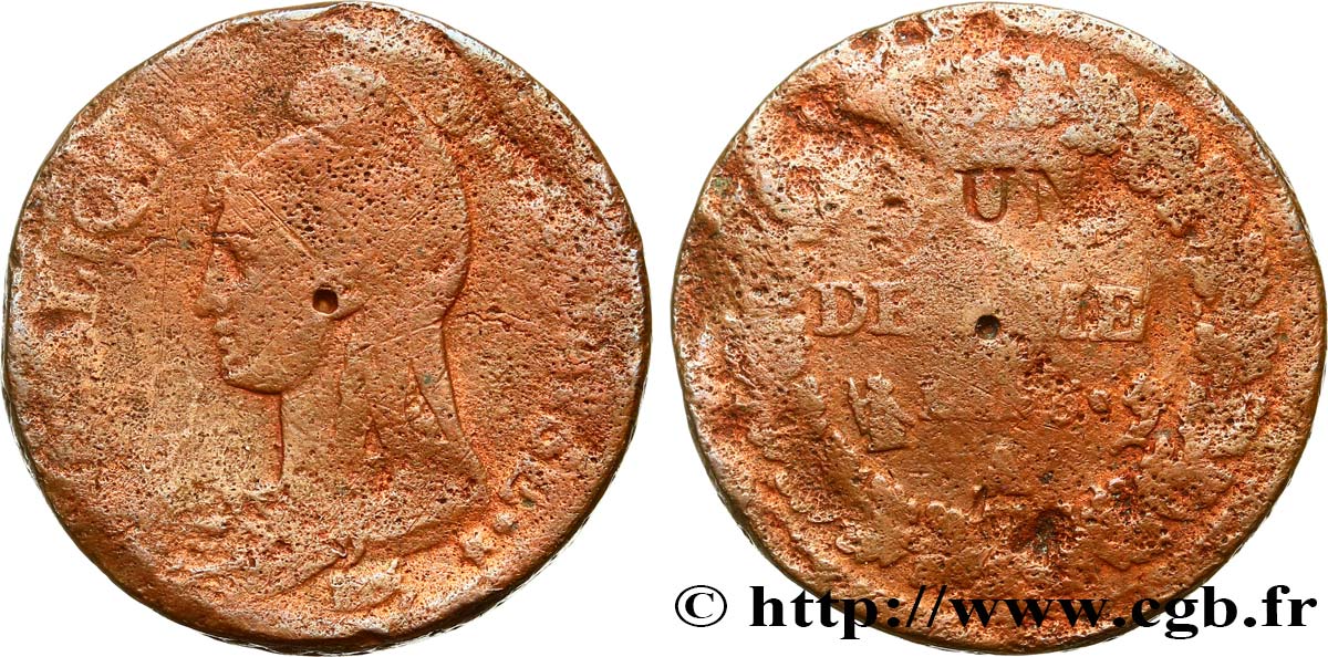 Un décime Dupré, modification du 2 décimes 1797 Paris F.127/5 q.B 