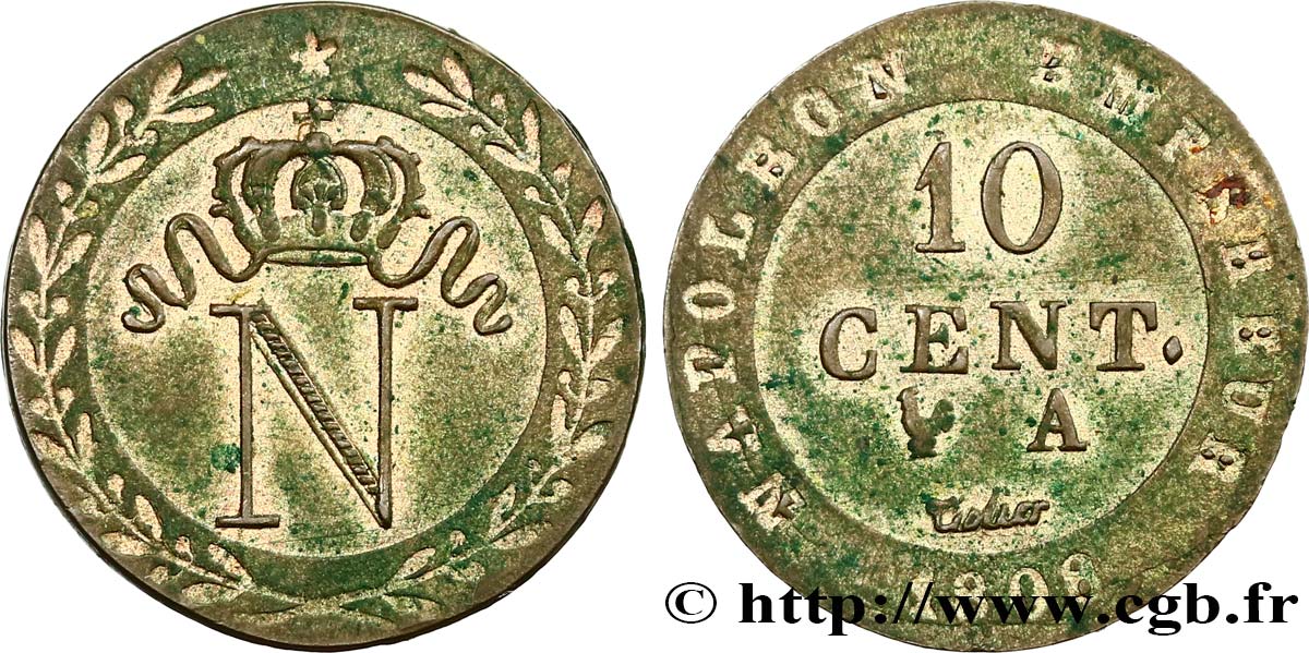 Faux de 10 cent. à l N couronnée 1808 Paris F.130/2 var. EBC 