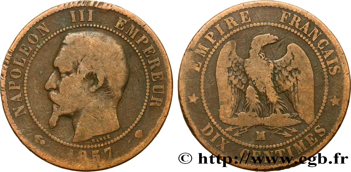 Dix centimes Napoléon III, tête nue 1857 Marseille F.133/45 SGE12 