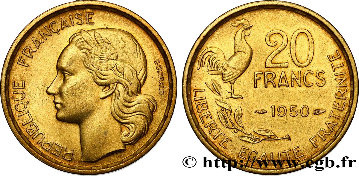 20 francs G. Guiraud 1950  F.402/3 SUP58 