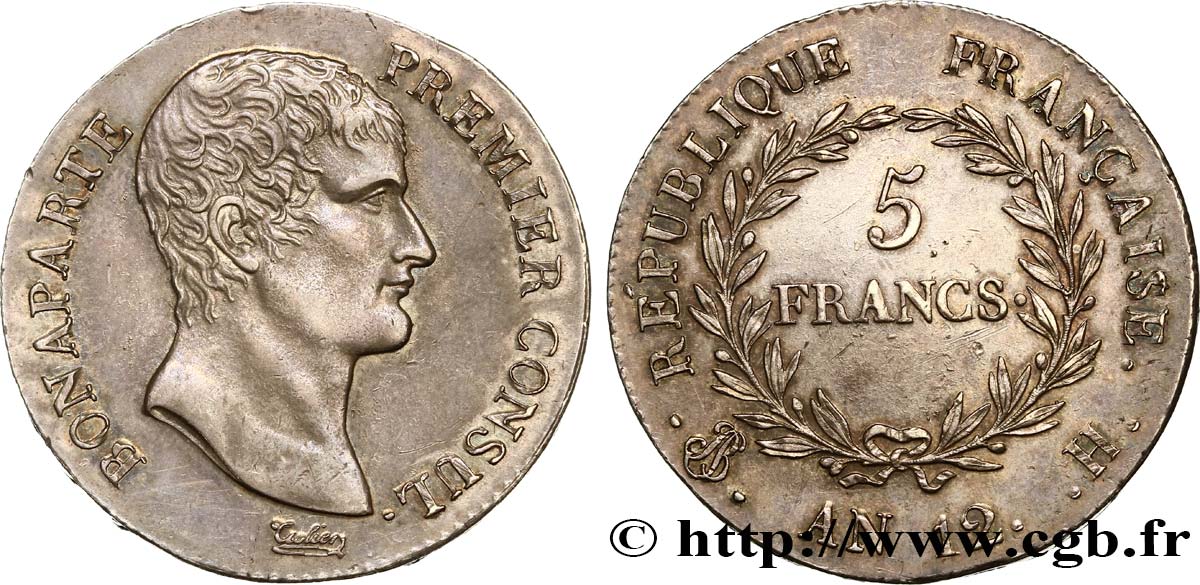 5 francs Bonaparte Premier Consul 1804 La Rochelle F.301/15 AU55 