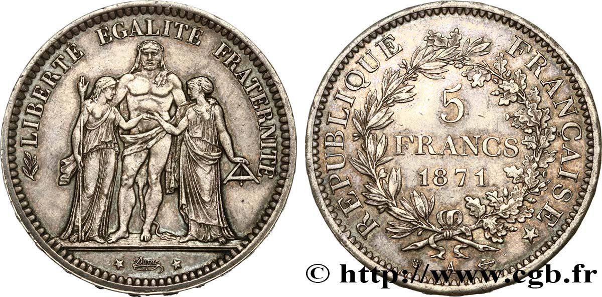 5 francs Hercule, dite “Camélinat” 1871 Paris F.334/4 SS53 