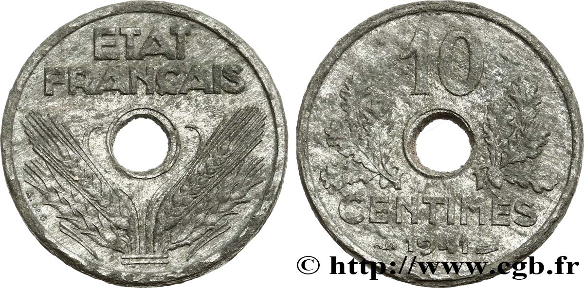 Essai-piéfort de 10 centimes État français, grand module 1941 Paris GEM.44 EP BB 
