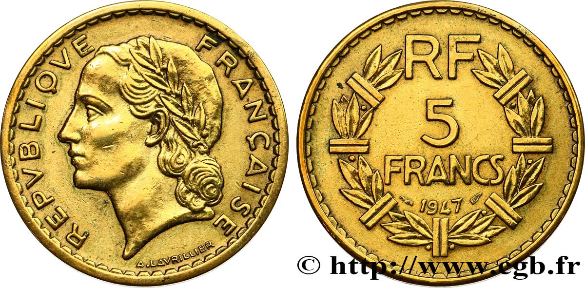 5 francs Lavrillier, bronze-aluminium 1947  F.337/9 fVZ 