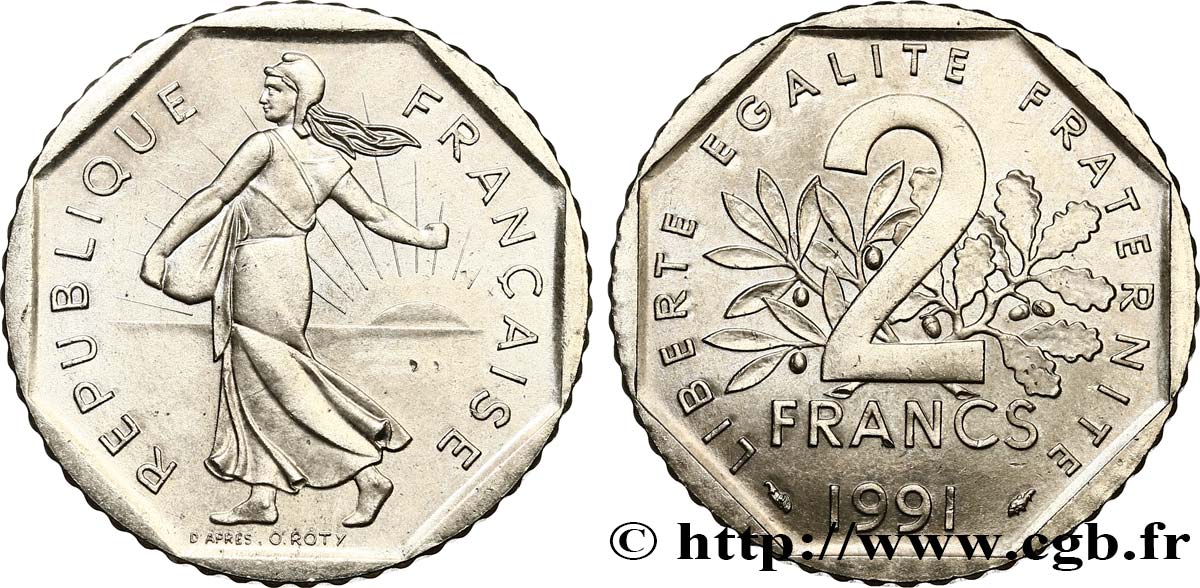 2 francs Semeuse, nickel, frappe monnaie 1991 Pessac F.272/15 SUP58 