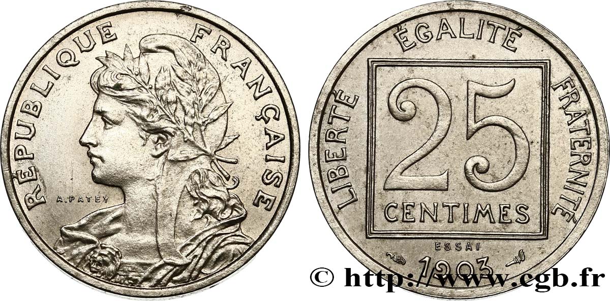 Essai de 25 centimes Patey, 1er type 1903 Paris F.168/1 MS60 