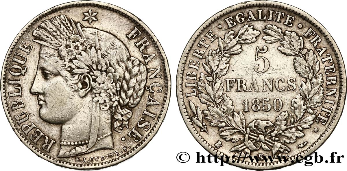 5 francs Cérès, IIe République 1850 Bordeaux F.327/6 VF35 