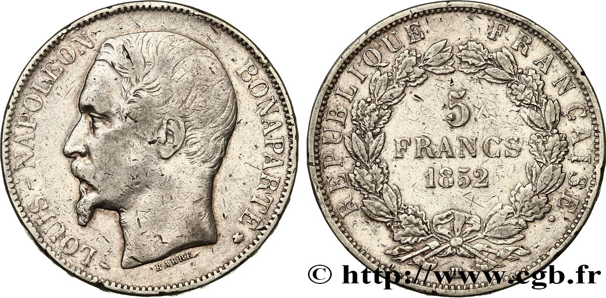 5 francs Louis-Napoléon 1852 Strasbourg F.329/3 MB 