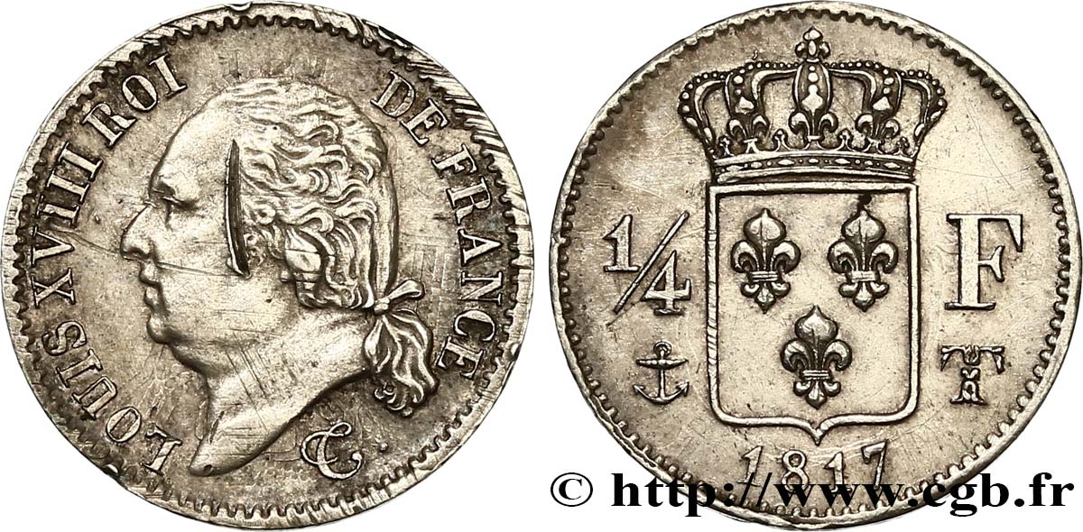 1/4 franc Louis XVIII 1817 Nantes F.163/10 VF 