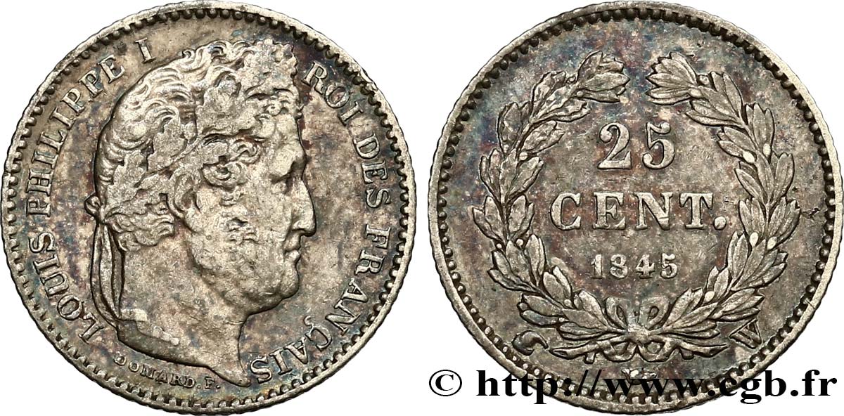 25 centimes Louis-Philippe 1845 Lille F.167/4 XF45 
