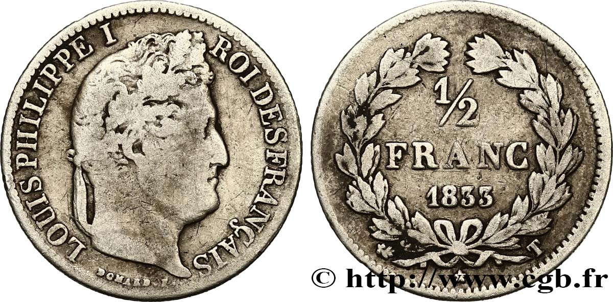 1/2 franc Louis-Philippe 1833 Nantes F.182/38 TB15 