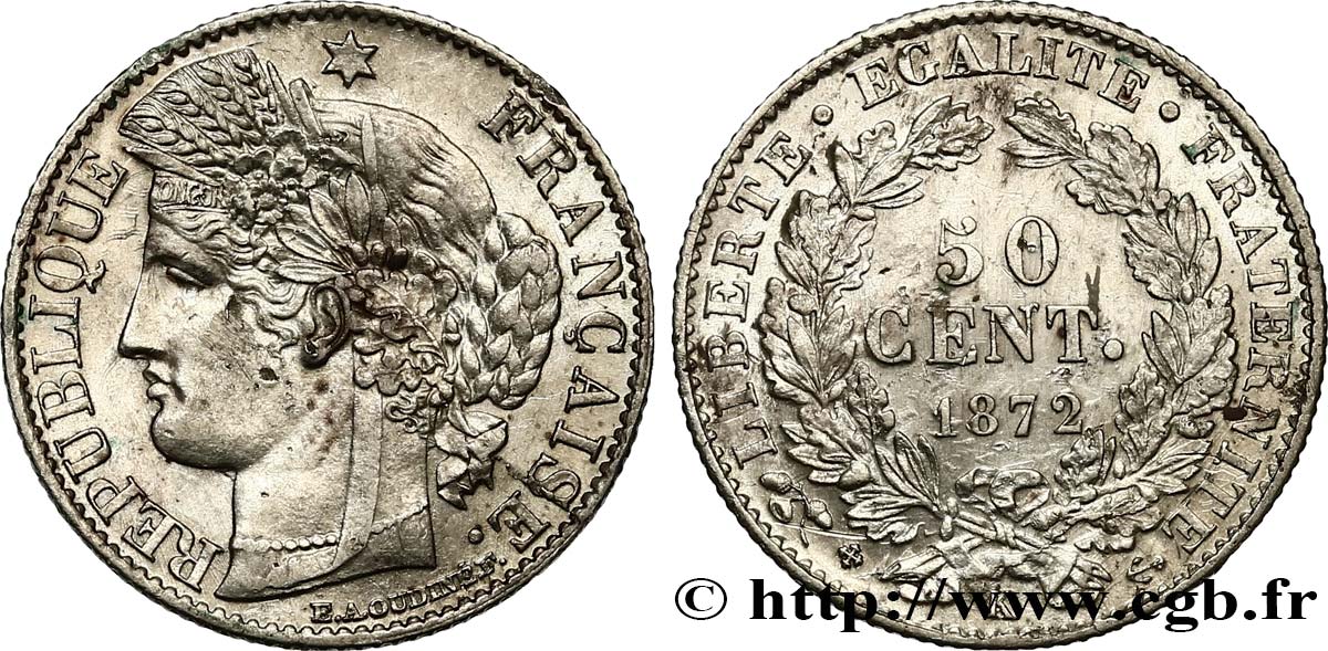 50 centimes Cérès, IIIe République 1872 Bordeaux F.189/4 MBC+ 