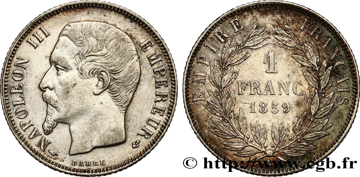 1 franc Napoléon III, tête nue 1859 Paris F.214/12 BB52 