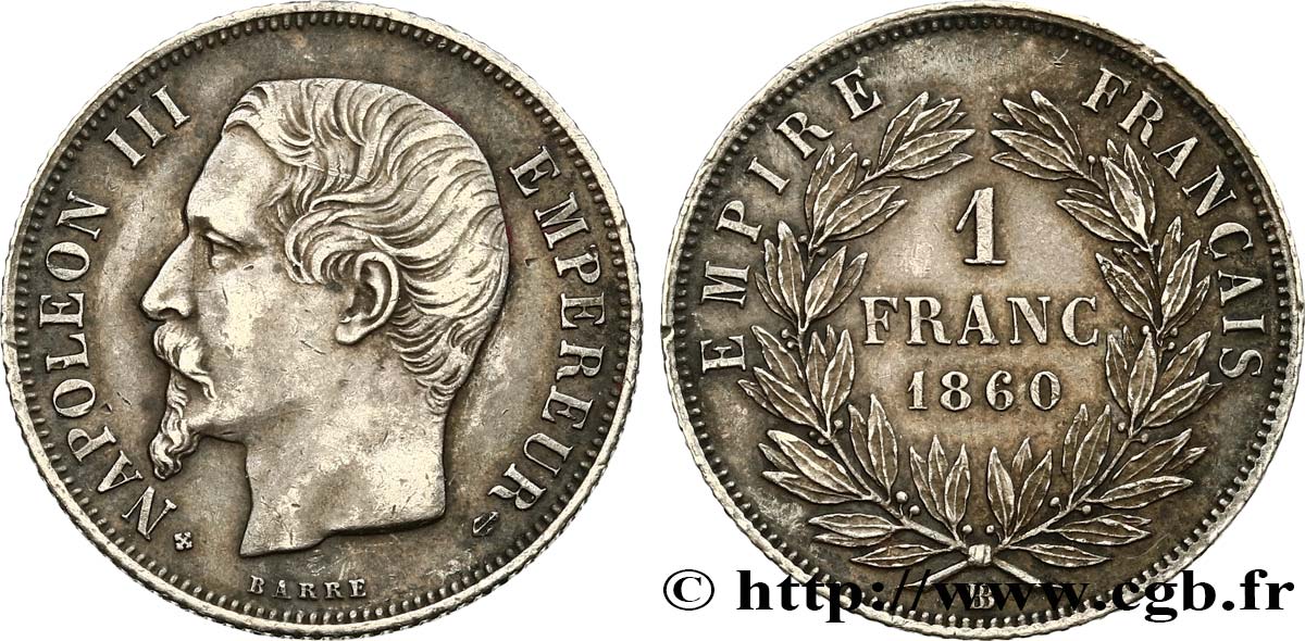 1 franc Napoléon III, tête nue 1860 Strasbourg F.214/19 XF45 