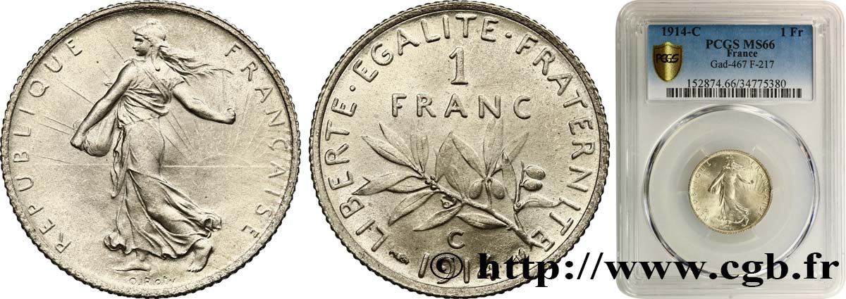 1 franc Semeuse 1914 Castelsarrasin F.217/20 ST66 PCGS