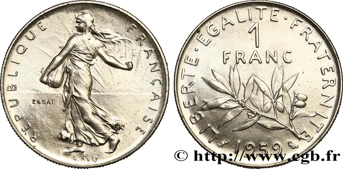 Essai de 1 franc Semeuse, nickel 1959 Paris F.226/3 SPL62 