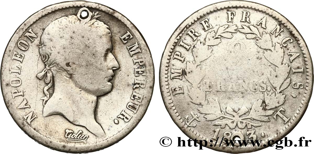 2 francs Napoléon Ier tête laurée, Empire français 1813 Nantes F.255/63 B 