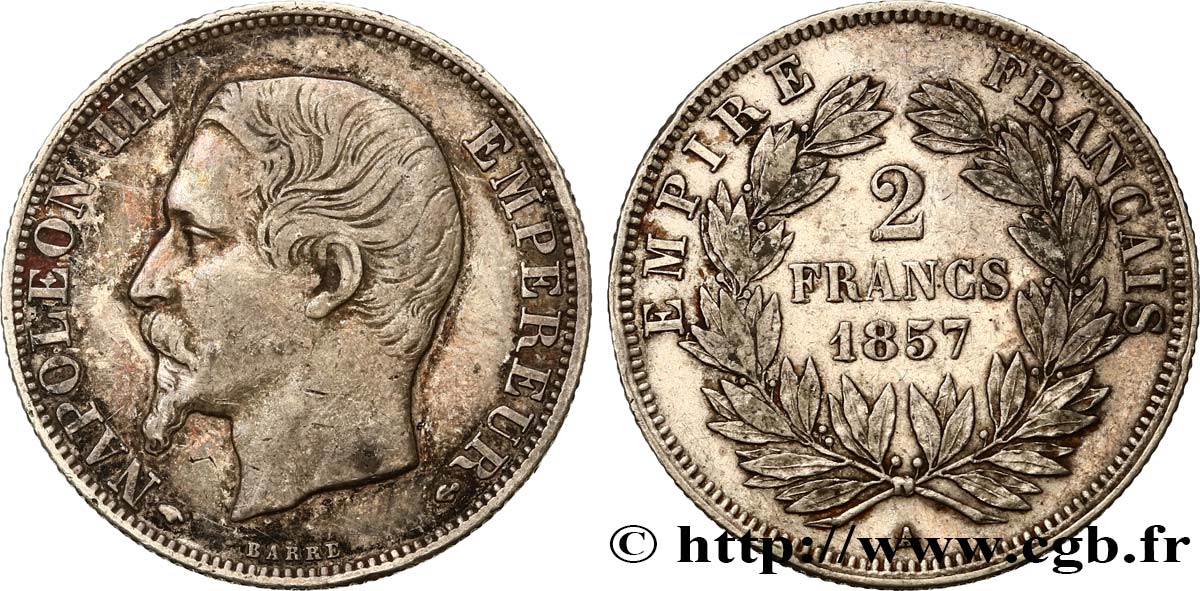 2 francs Napoléon III, tête nue 1857 Paris F.262/9 SS48 