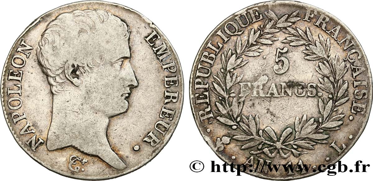 5 francs Napoléon Empereur, Calendrier révolutionnaire 1805 Bayonne F.303/25 BC15 