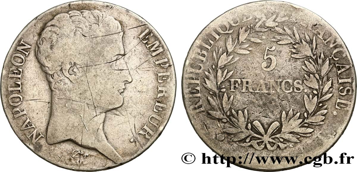 5 francs Napoléon Empereur, Calendrier grégorien 1807 Bayonne F.304/18 SGE 