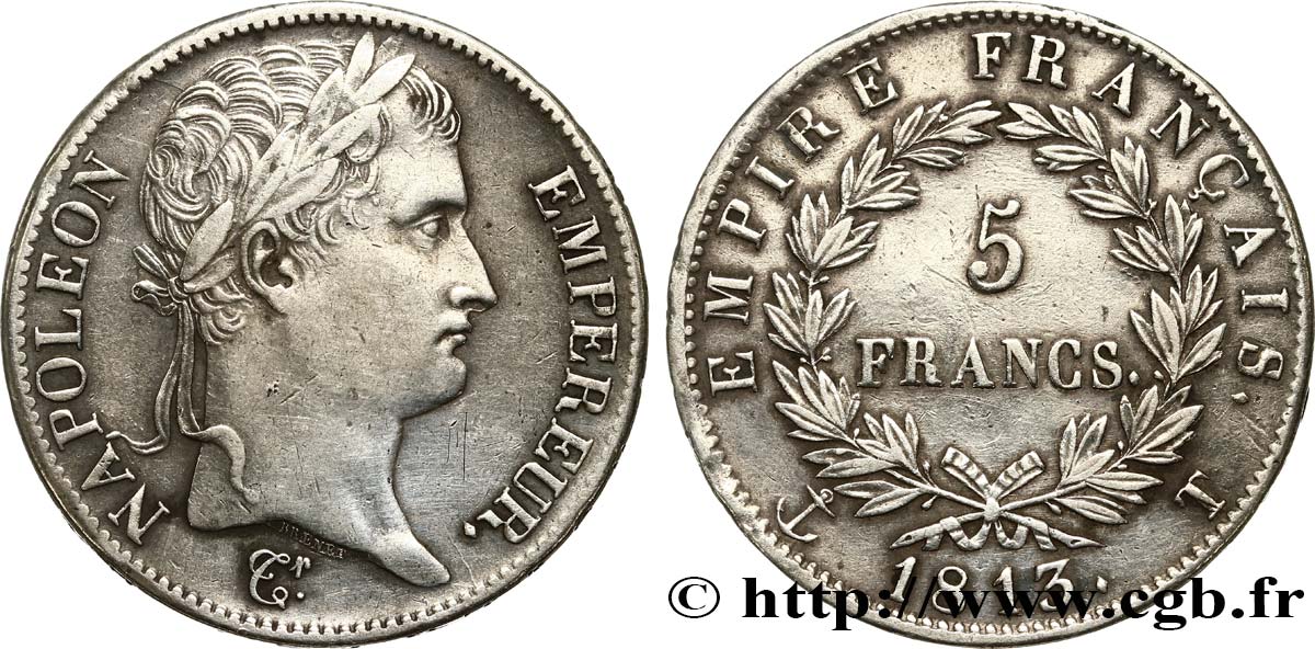 5 francs Napoléon Empereur, Empire français 1813 Nantes F.307/72 XF 
