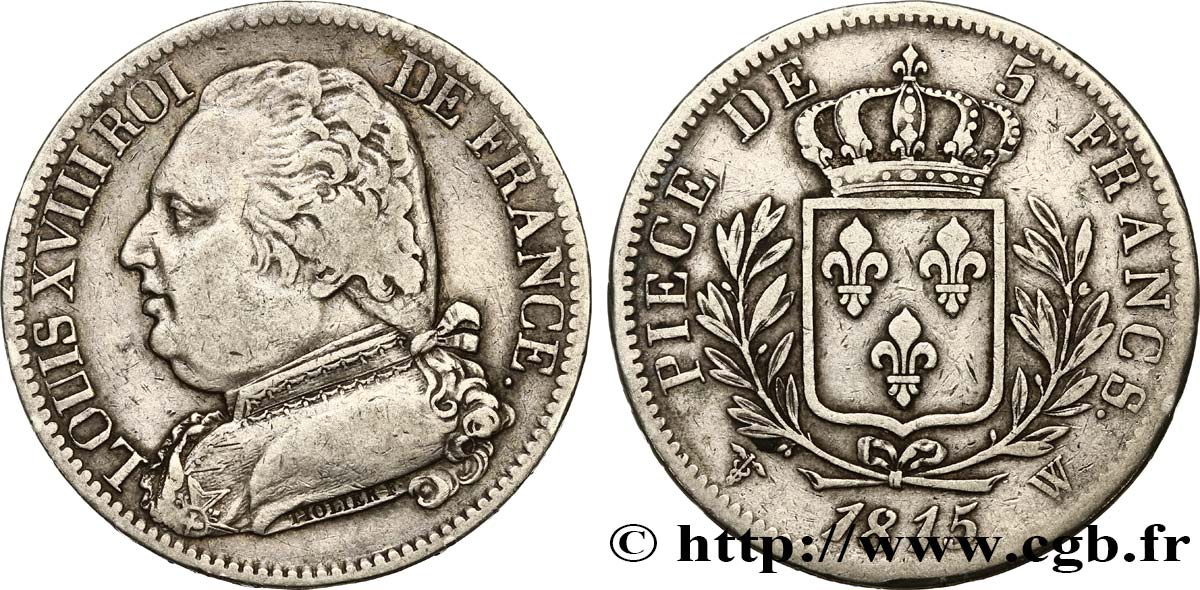 5 francs Louis XVIII, buste habillé 1815 Lille F.308/31 MB35 