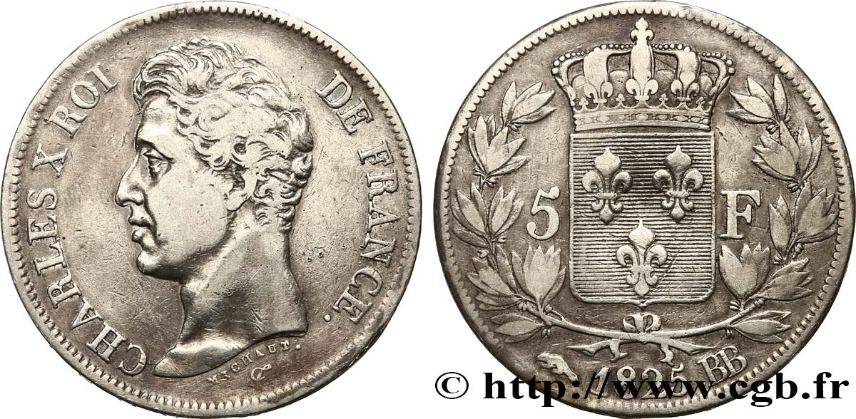 5 francs Charles X, 1er type 1825 Strasbourg F.310/5 MB25 