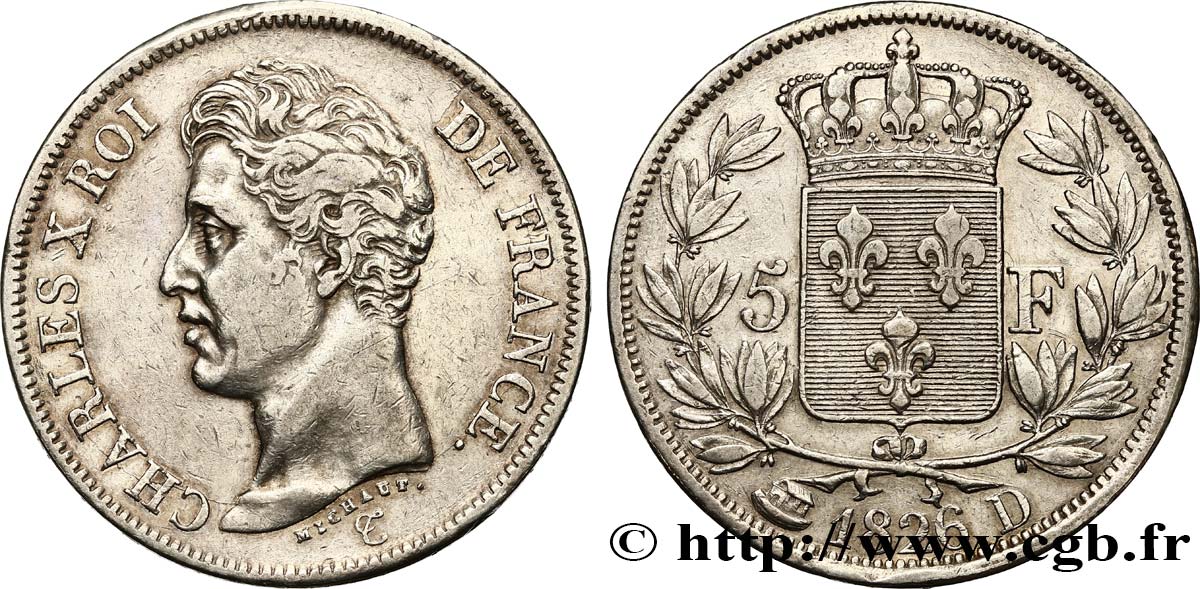5 francs Charles X, 1er type 1826 Lyon F.310/18 SS40 