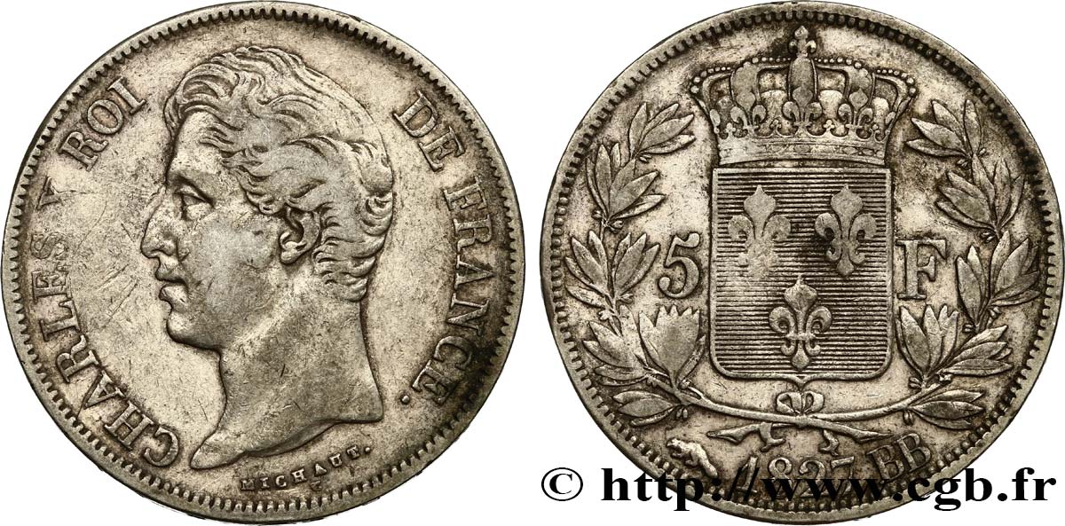 5 francs Charles X, 2e type 1827 Strasbourg F.311/3 S30 