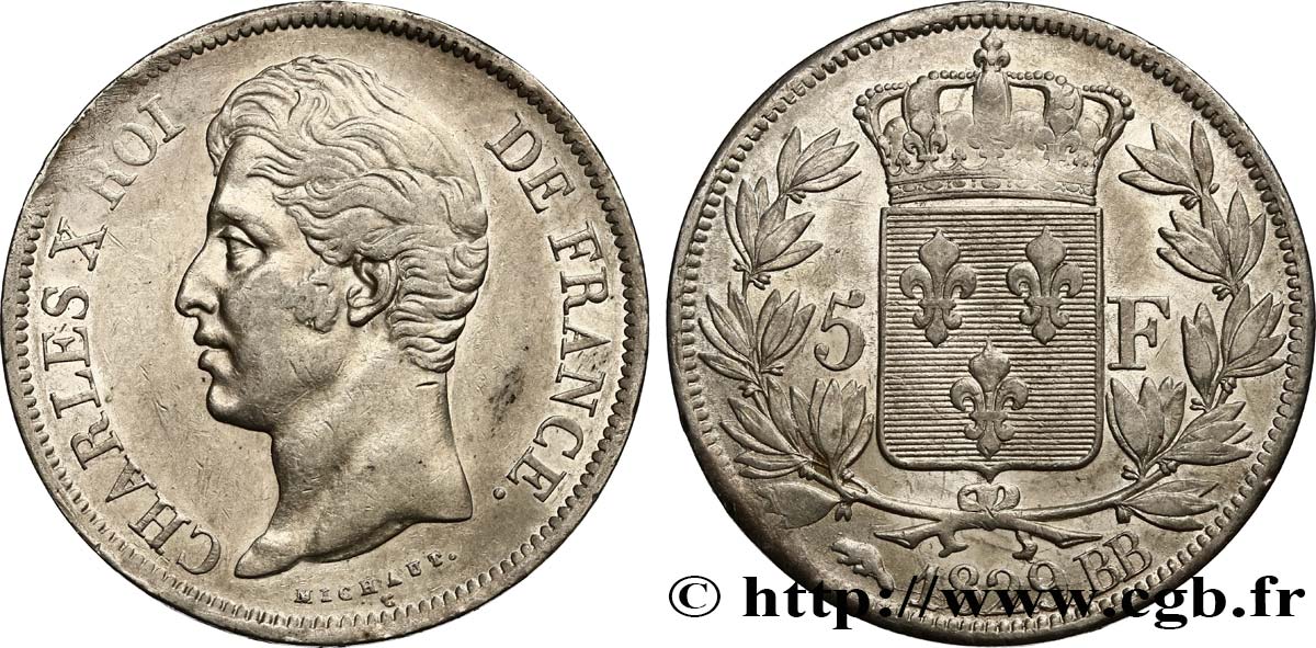 5 francs Charles X, 2e type 1829 Strasbourg F.311/29 BB45 