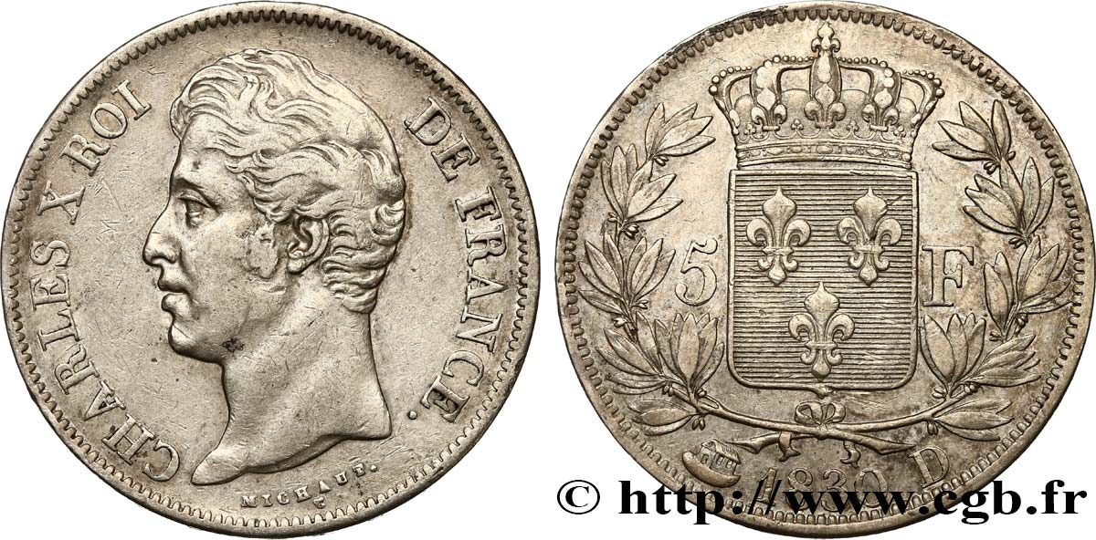 5 francs Charles X, 2e type 1830 Lyon F.311/43 MBC45 