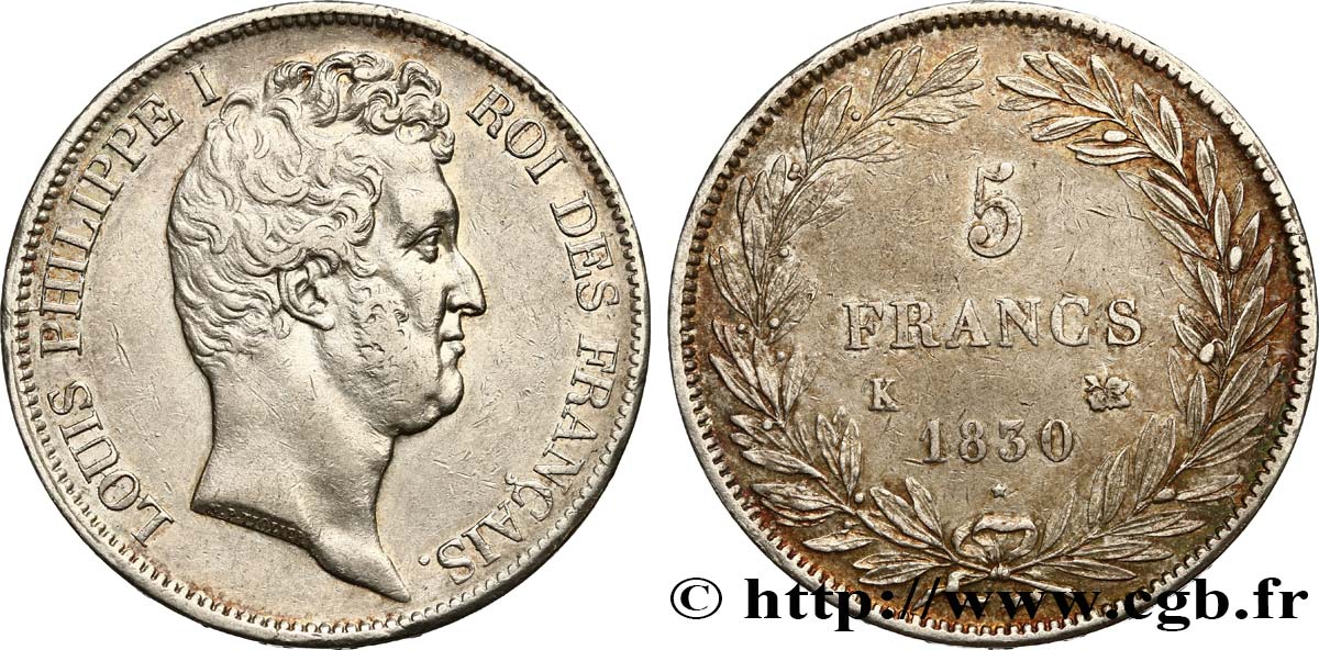 5 francs type Tiolier avec le I, tranche en creux 1830 Bordeaux F.315/7 BB45 