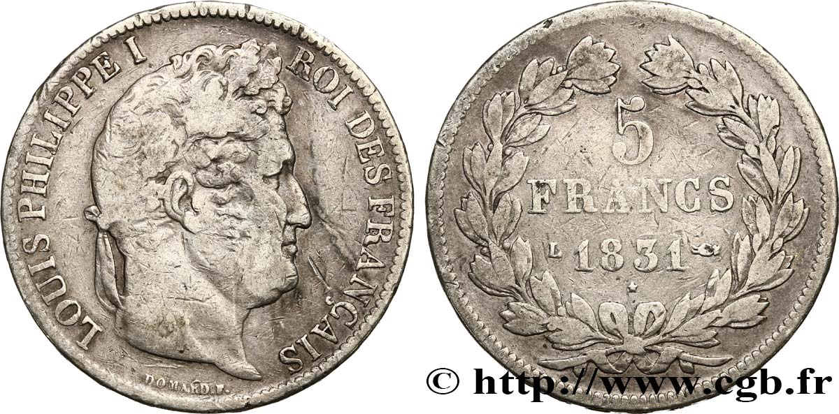 5 francs Ier type Domard, tranche en relief 1831 Bayonne F.320/8 F18 