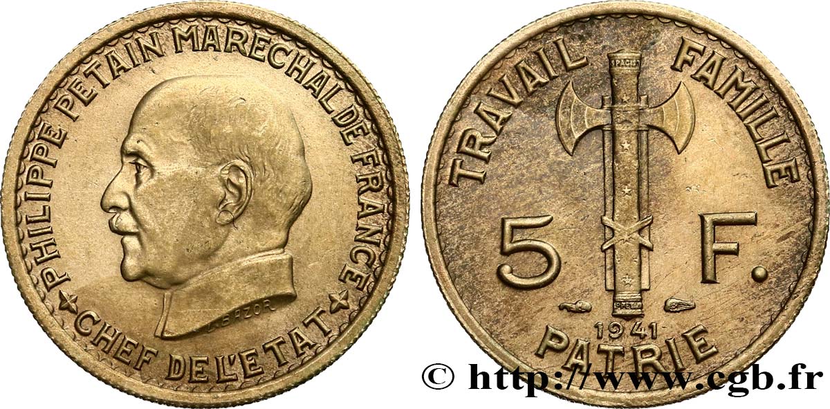 5 francs Pétain 1941  F.338/2 SPL55 