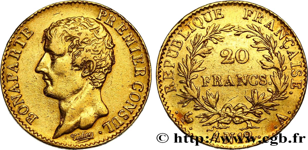 20 francs or Bonaparte Premier Consul 1804 Paris F.510/2 SS 