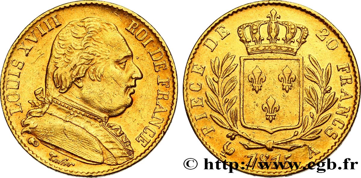 20 francs or Louis XVIII, buste habillé 1815 Paris F.517/10 TTB50 