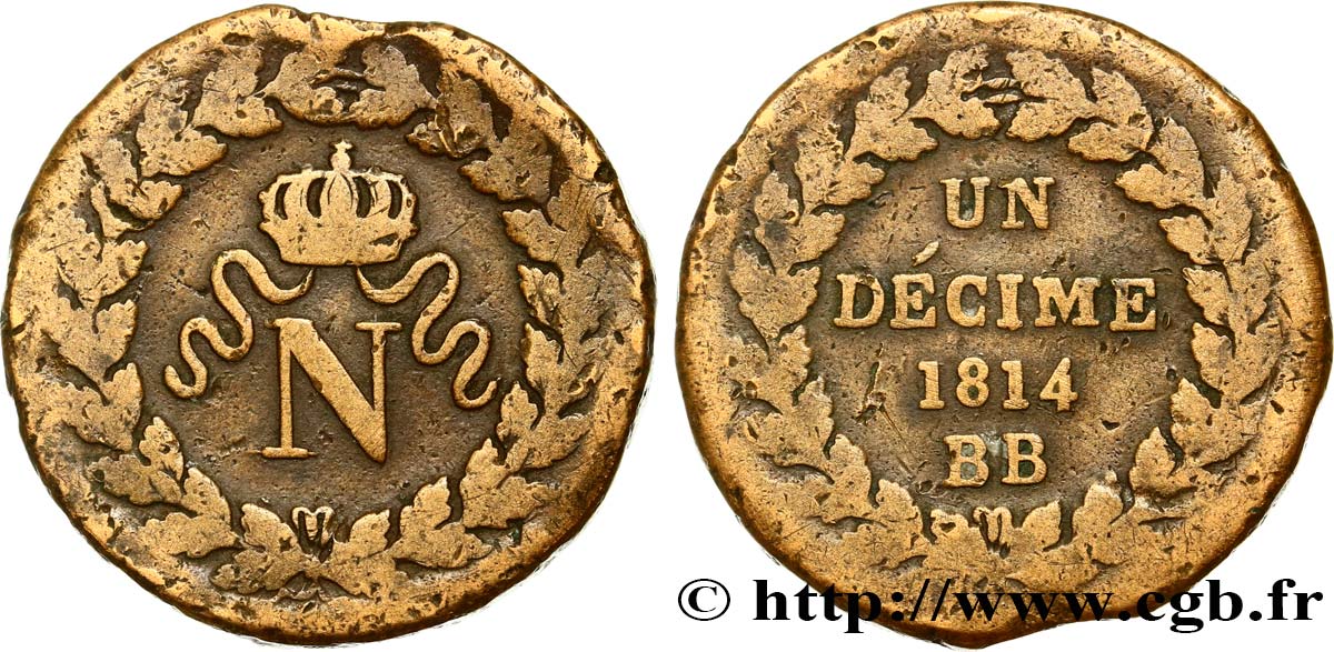Un décime à l’N couronnée 1814 Strasbourg F.131/1 TB18 