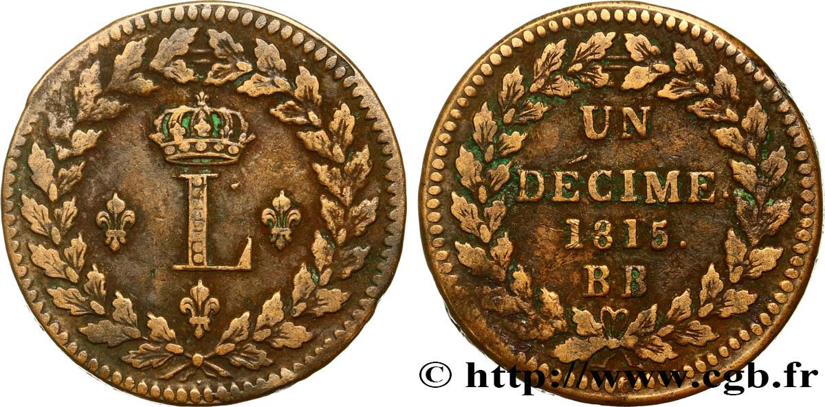 Un décime à l’L couronnée 1815  Strasbourg F.132A/3 XF40 