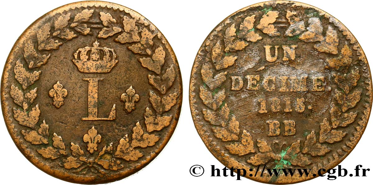 Un décime à l’L couronnée 1815  Strasbourg F.132A/3 S25 