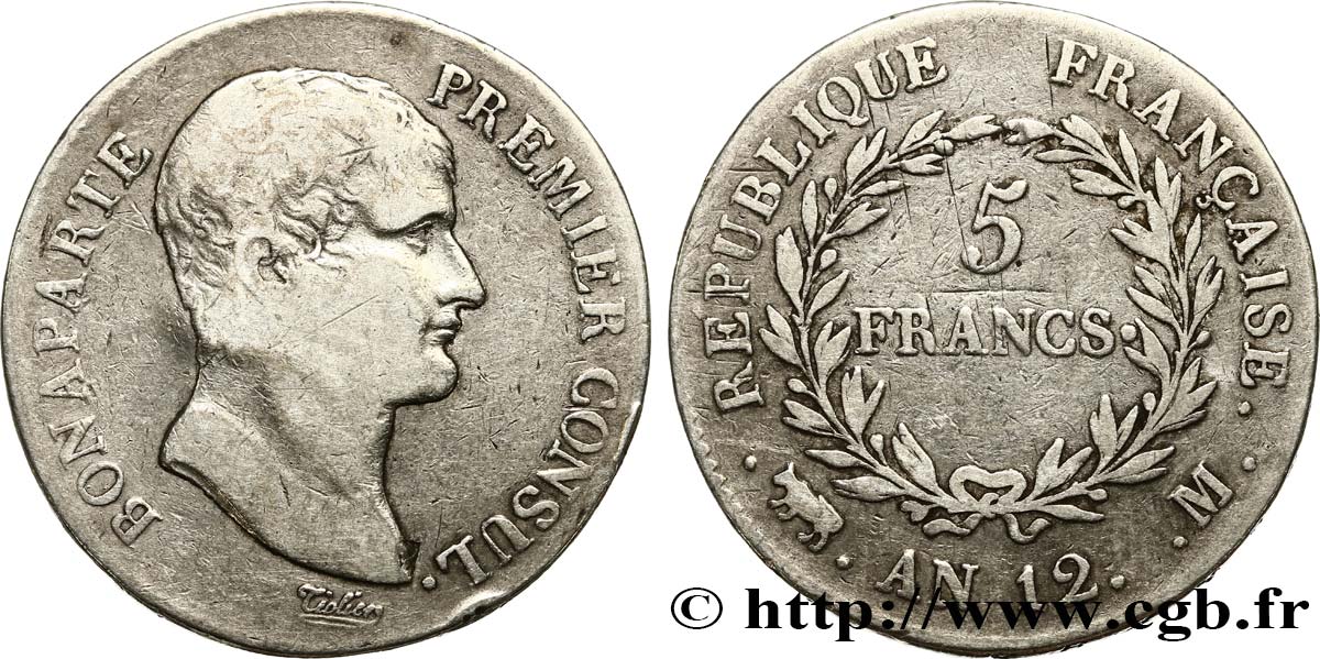 5 francs Bonaparte Premier Consul 1804 Toulouse F.301/20 MB25 