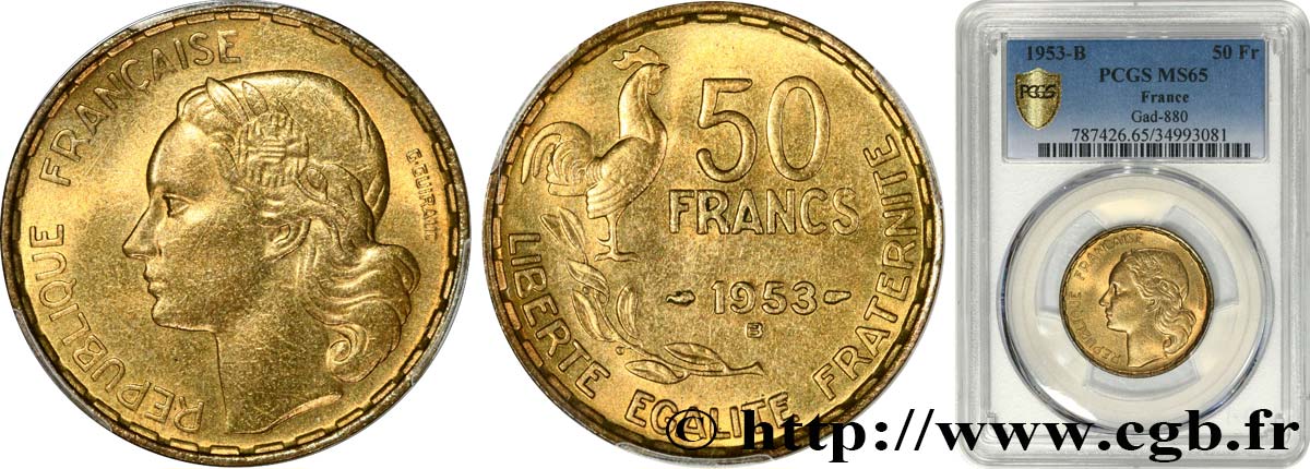 50 francs Guiraud 1953 Beaumont-Le-Roger F.425/11 MS65 PCGS